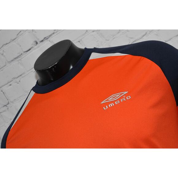 Umbro Soccer Goalie Shirt Mens Size Large Padded Elbows Polyester Orange Blue - Picture 2 of 10